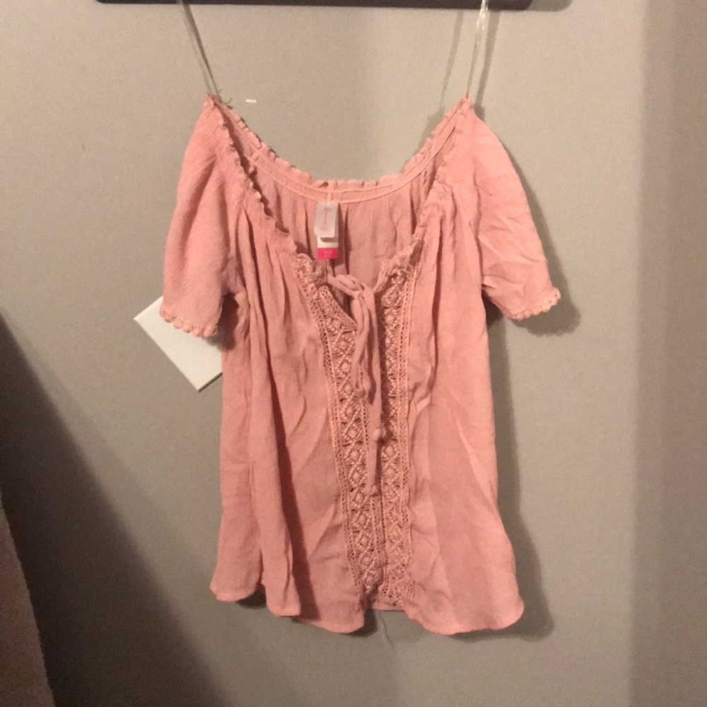 Off the shoulder light pink blouse
